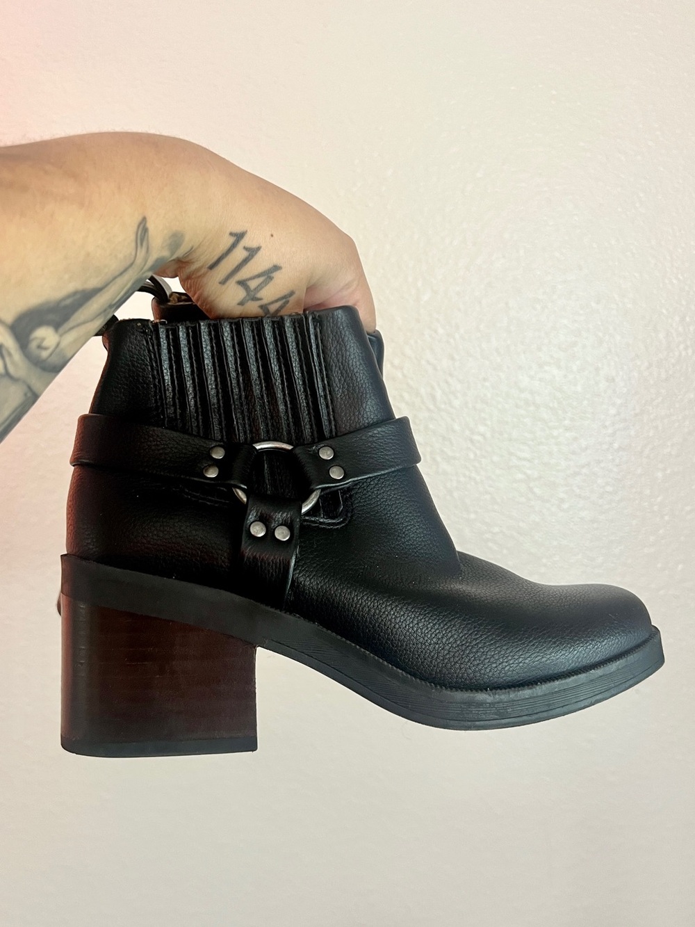 b.o.c. Black Leather Ankle Booties with Harness Ring